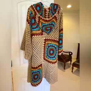 POL Long Crochet Hooded Sweater - M - EUC